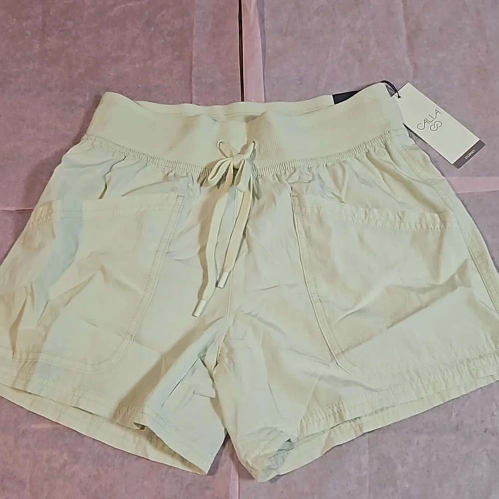 CALIA Women's Crinkle Patch Pocket 4” Shorts: MID RISE: SAGE DUNE: NWT: SIZE XS